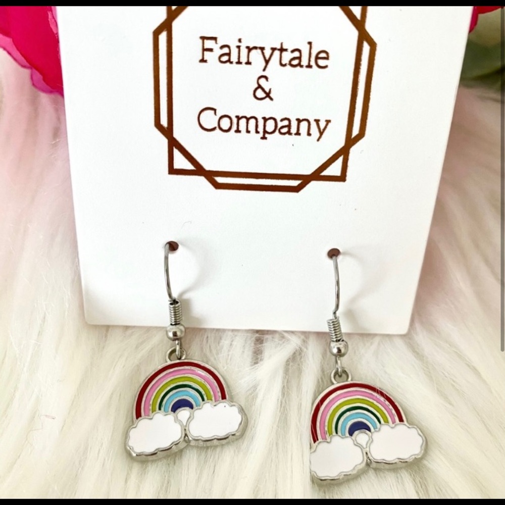 Colorful rainbow cloud dangle earrings